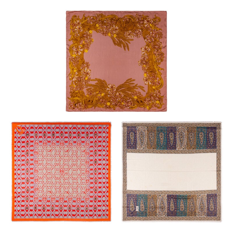 A Group of Vintage Scarves by Chanel, YSL, and Cartier  (1 of 4)