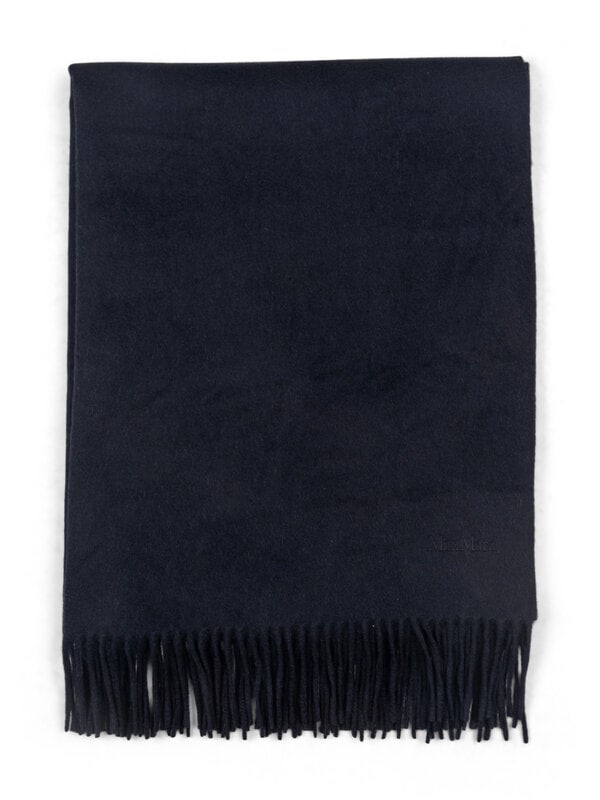 Max Mara Cashmere Stole : Max Mara Cashmere Stole Stole in navy blue cashmere with fringed edges. Label: Max Mara Date: Contemporary Country of Origin: Italy Approximate Dimensions: 72" L x 28" H