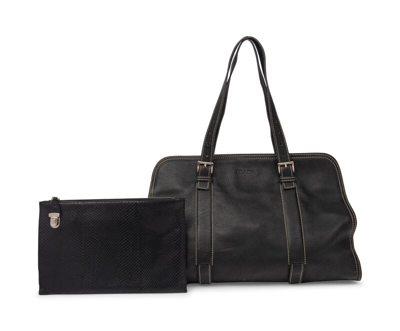 Prada Black Leather Tote and Black Python Zip Clutch  (1 of 4)