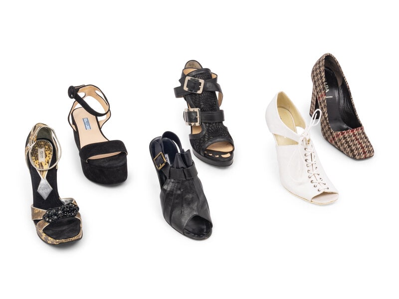 A Collection of Six Pairs of Designer Shoes by Prada, Jean Paul Gaultier, Manolo Blahnik, and Helmut (1 of 2)