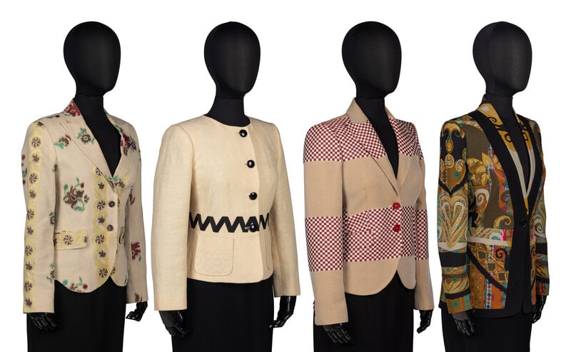 A Group of Four Etro Jackets : A Group of Four Etro Jackets THE FIRST Single-breasted jacket in cotton blend with patchwork checkered jacquard. Label: Etro Size Label: 42 Country of Origin: Italy THE SECOND