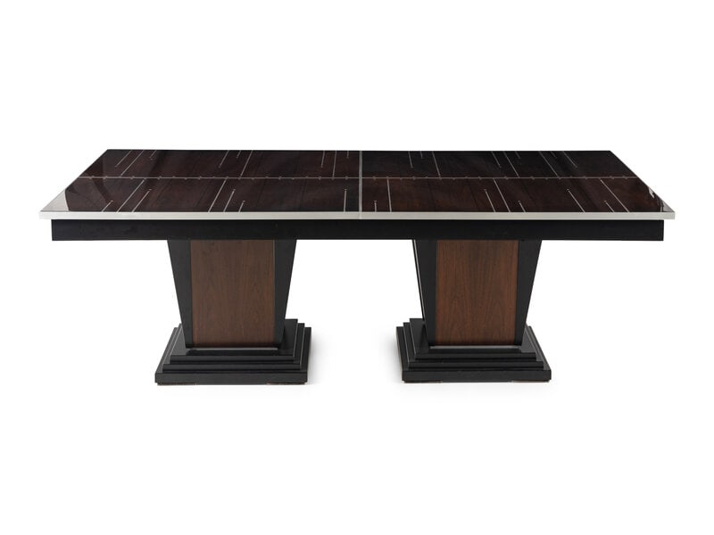 A Chrome-Inlaid Rosewood Two-Pedestal Dining Table (1 of 6)