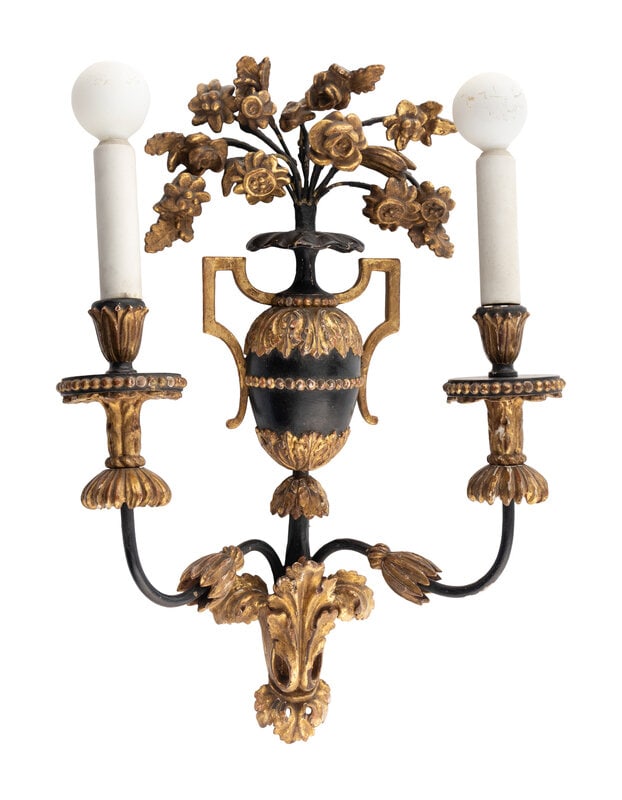 A Set of Four Italian Painted and Parcel Gilt Sconces: A Set of Four Italian Painted and Parcel Gilt Sconces 20th Century height 20 x width 12 inches. This lot is located in Chicago. Property from the Collection of Catharine and Davi
