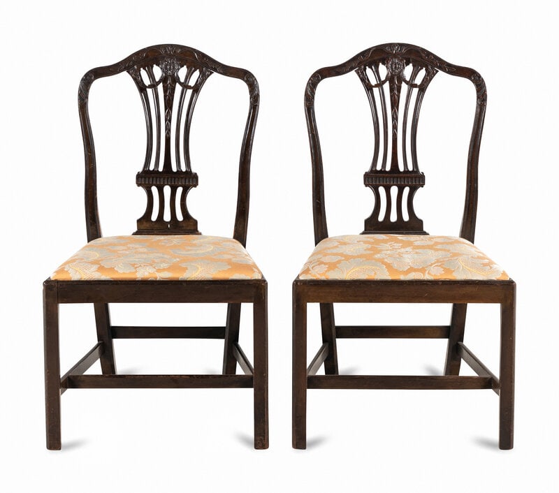 A Pair of George III Style Mahogany Side Chairs: A Pair of George III Style Mahogany Side Chairs 19th Century Height 37 x width 22 x depth 18 inches. This lot is located in Chicago. Property from the Collection of Catharine and Da