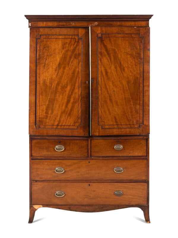 A Regency Style Mahogany Linen Press: A Regency Style Mahogany Linen Press 19th Century Height 82 1/2 x width 50 x depth 24 inches. This lot is located in Chicago. Property from the Collection of Catharine and David Ham
