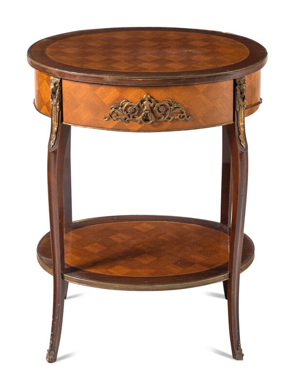 A Louis XV Style Parquetry Side Table: A Louis XV Style Parquetry Side Table 20th Century Height 27 x width 21 x depth 16 inches. This lot is located in Chicago. Property from the Collection of Catharine and David Hamilt