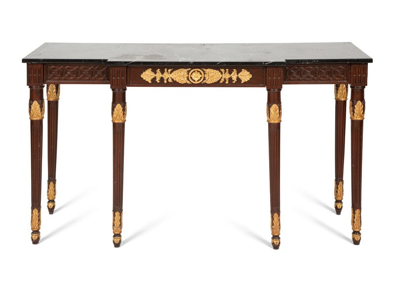 A Louis XVI Style Parcel Gilt Mahogany Marble-Top Console Table (1 of 5)