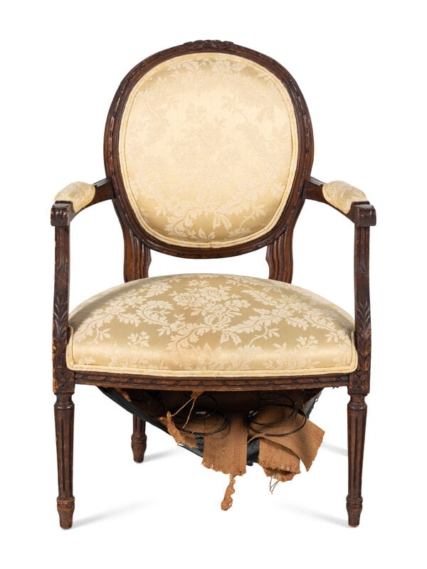 A Louis XVI Style Walnut Fauteuil: A Louis XVI Style Walnut Fauteuil Late 19th/Early 20th Century Height 36 inches. This lot is located in Chicago. Property from the Collection of Catharine and David Hamilton, Chicago, Illin