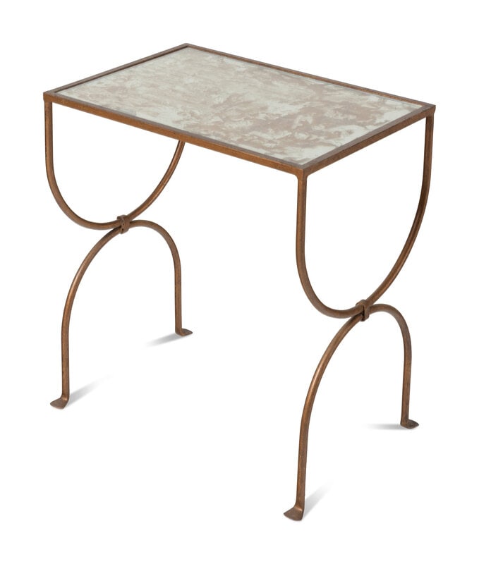 An Italian Gilt Metal and Glass Side Table: An Italian Gilt Metal and Glass Side Table 20th Century Height 22 x width 20 x depth 14 inches. This lot is located in Chicago. Property from the Collection of Catharine and David H