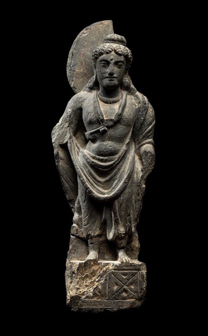 A Gandharan Grey Schist Figure of Maitreya (1 of 4)