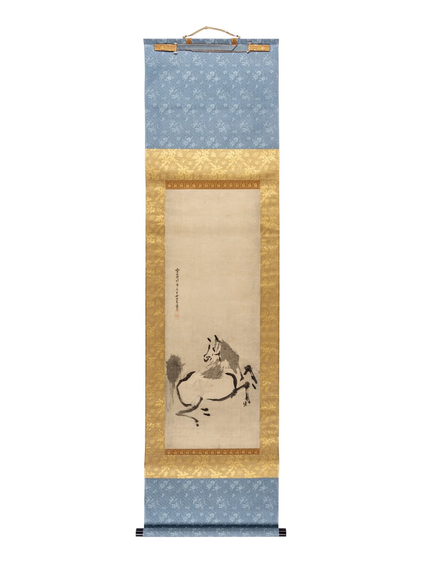 Kano Tan'yu: Kano Tan'yu (Japanese, 1602-1674) Horse ink on paper, hanging scroll signed, one artist's seal Image 35 1/2 x 13 in., 90.17 x 33.02 cm. Property from a Private Collection, Chicago, Illinois Provenance