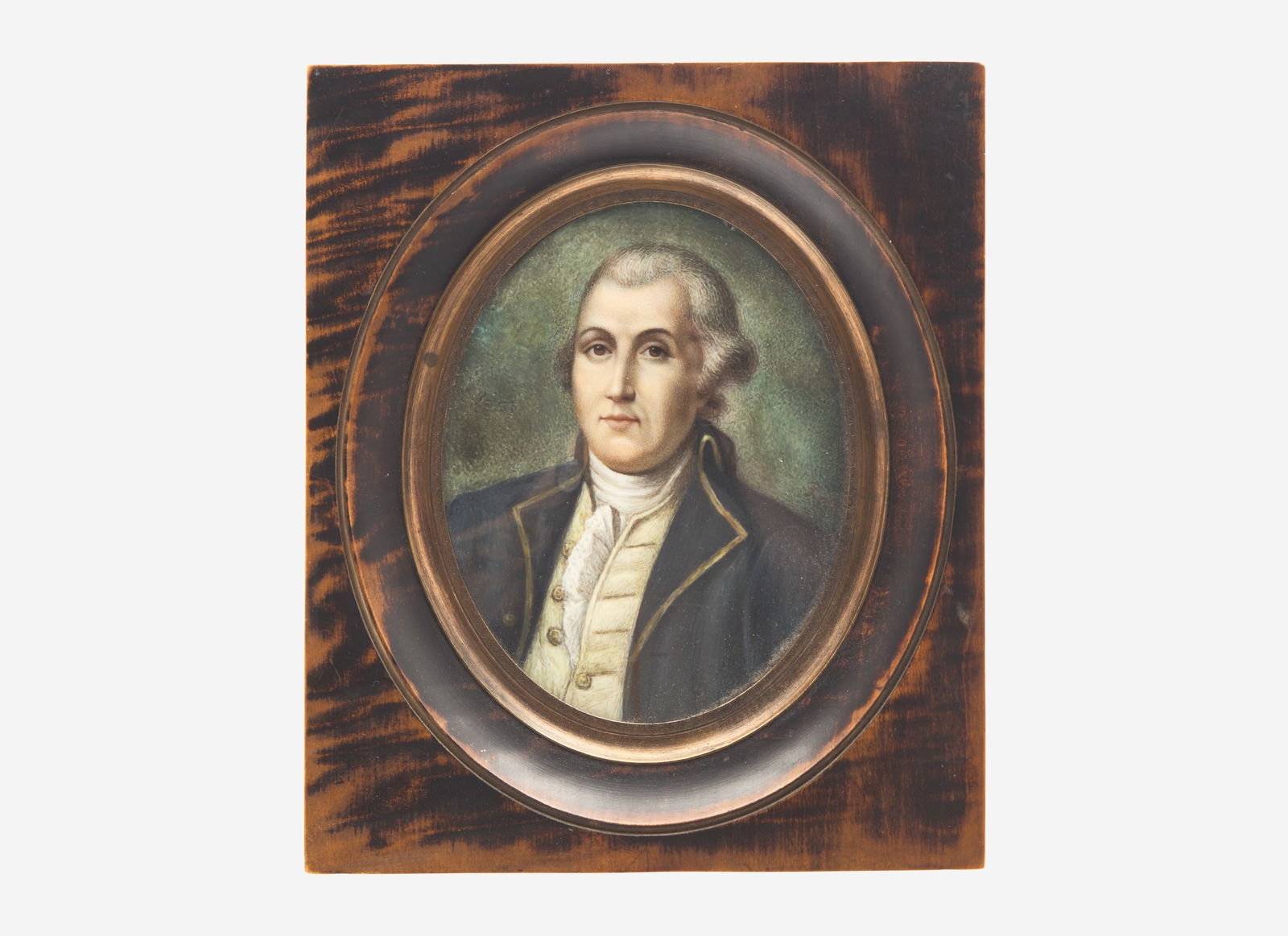 After James Peale, Sr. (1749-1831), Portrait Miniature of the Honorable James Bridge, dated "1792": After James Peale, Sr. (1749-1831), Portrait Miniature of the Honorable James Bridge, dated "1792" Signed and dated, "JP 1792," watercolor, in a wooden frame. 4 in. x 5 ¼ in. (sight) Provenance