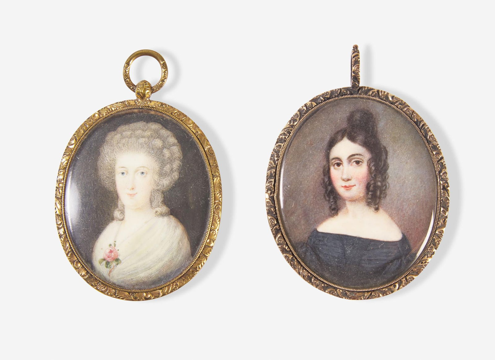 American and French School 18th / 19th century, Two Portrait Miniatures of Ladies (1 of 2)