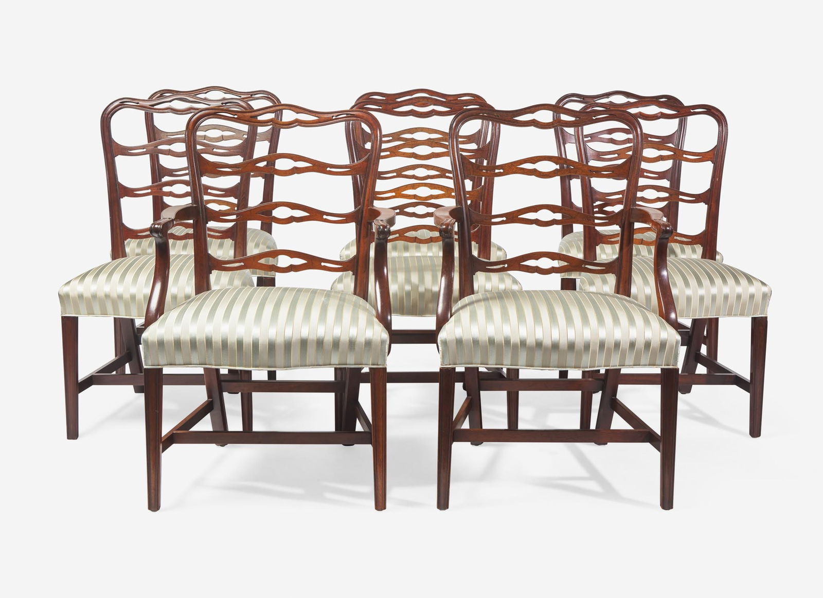 A set of eight Chippendale style mahogany ribbon-back dining chairs, 20th century (1 of 3)