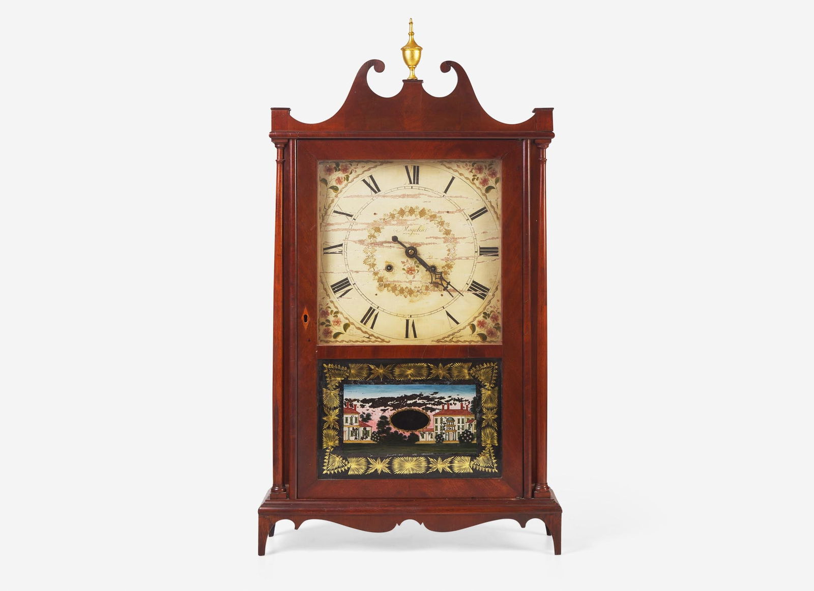 A Federal mahogany pillar and scroll shelf clock, Eli & Samuel Terry, Plymouth, CT, circa 1824-1827 (1 of 3)