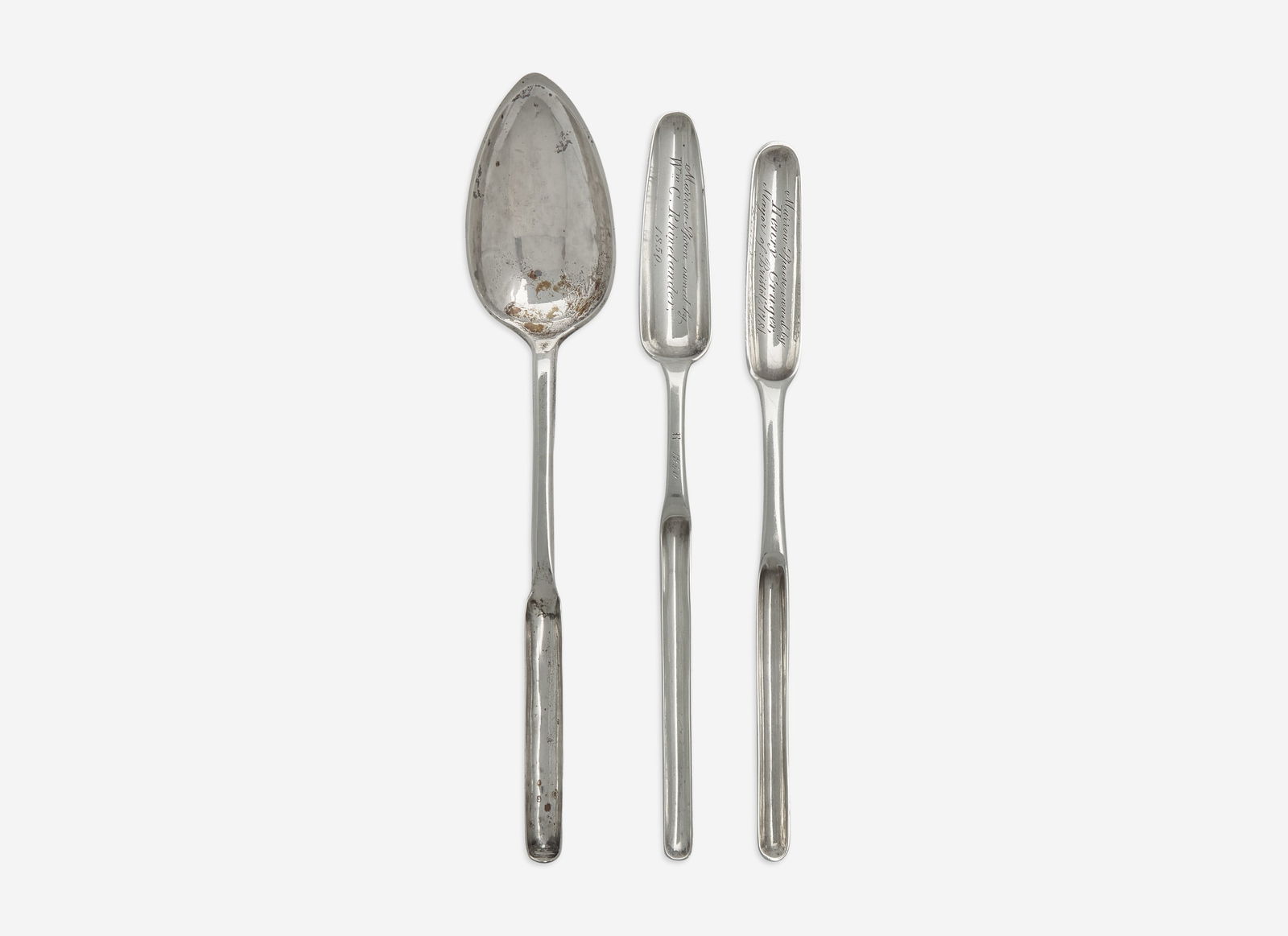 A group of three silver marrow scoops / spoons, two of New York historical interest, William Garret (1 of 3)