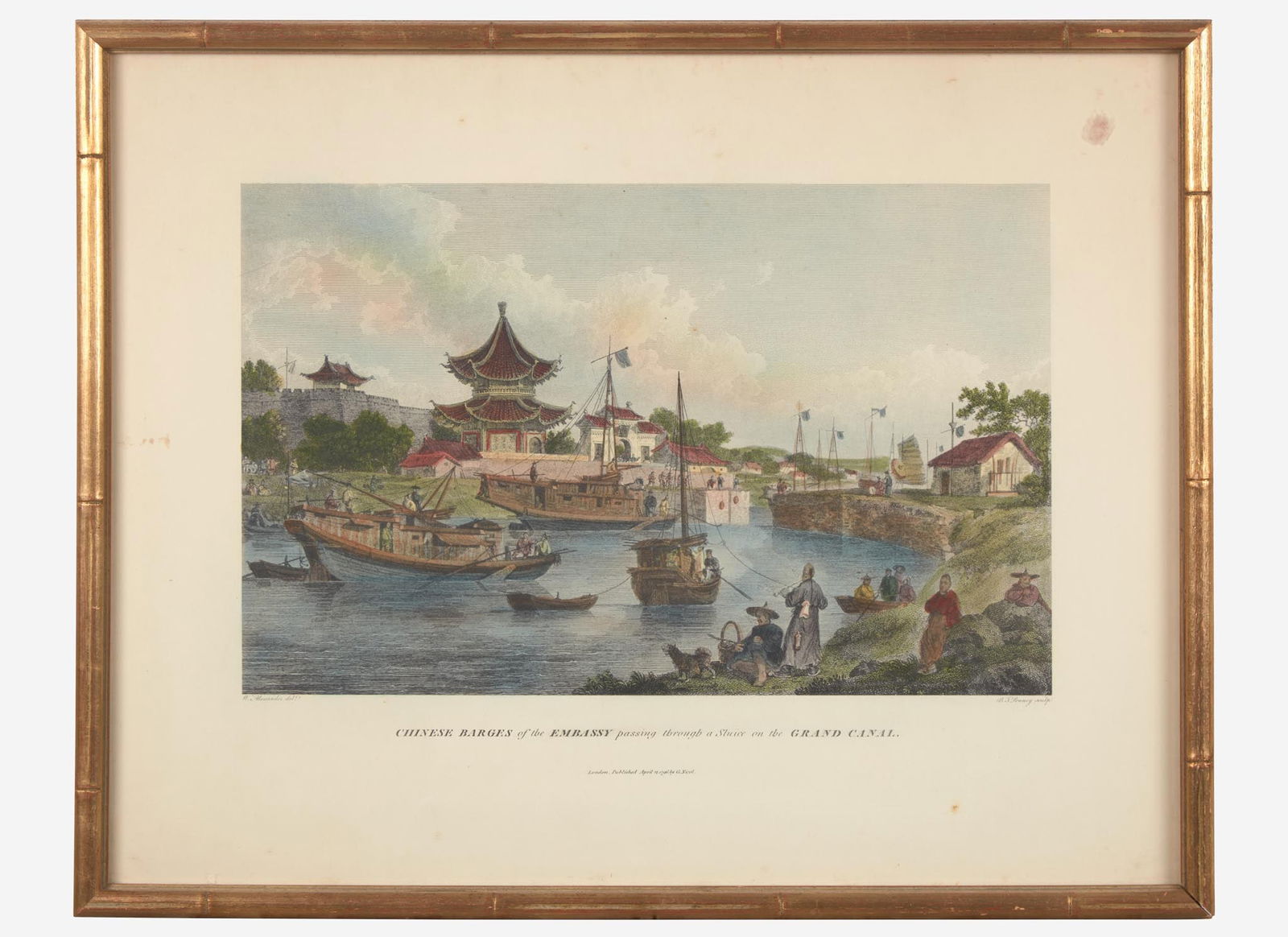 After William Alexander (English, 1767-1816), engraved by Benjamin Thomas Pouncy (English, -1799),: After William Alexander (English, 1767-1816), engraved by Benjamin Thomas Pouncy (English, -1799), printed by George Nicol (English, c. 1740-1828), Chinese Barges of the Embassy Passing through a Slui