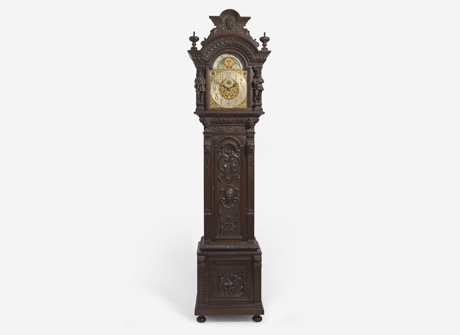 An impressive Renaissance Revival carved oak tall case clock, the case attributed to R.J. Horner & (1 of 5)