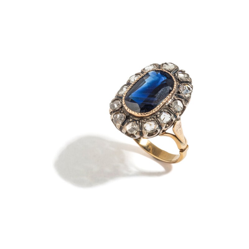 SILVER-TOPPED GOLD, SAPPHIRE AND DIAMOND RING (1 of 3)