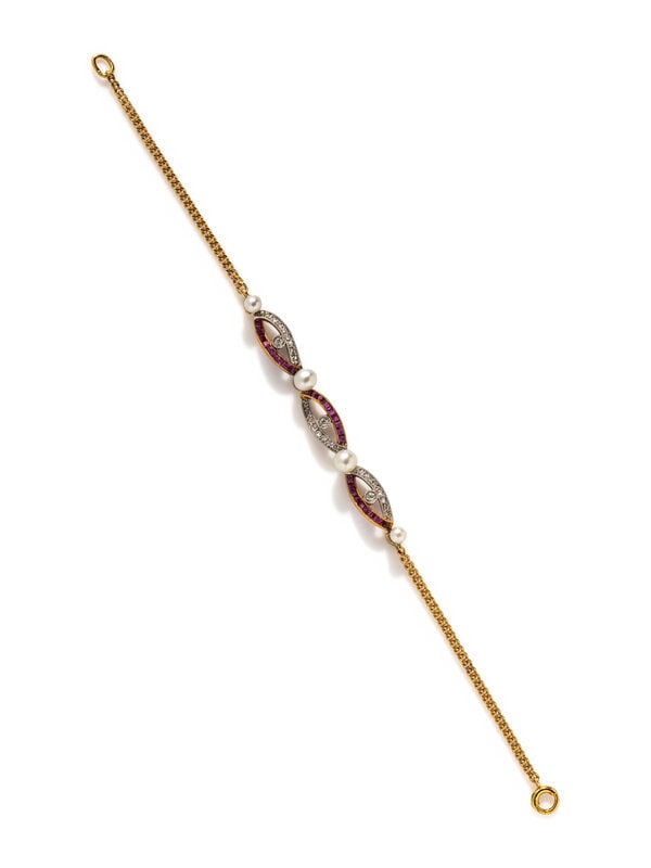 EDWARDIAN, DIAMOND, RUBY AND CULTURED PEARL BRACELET (1 of 2)