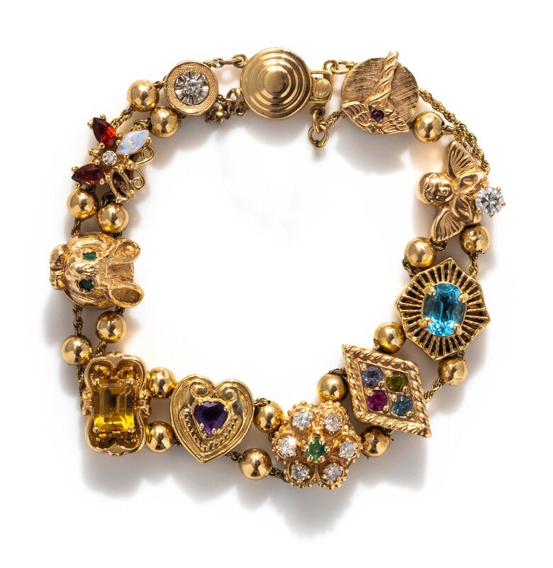 YELLOW GOLD AND MULITGEM SLIDE BRACELET (1 of 2)