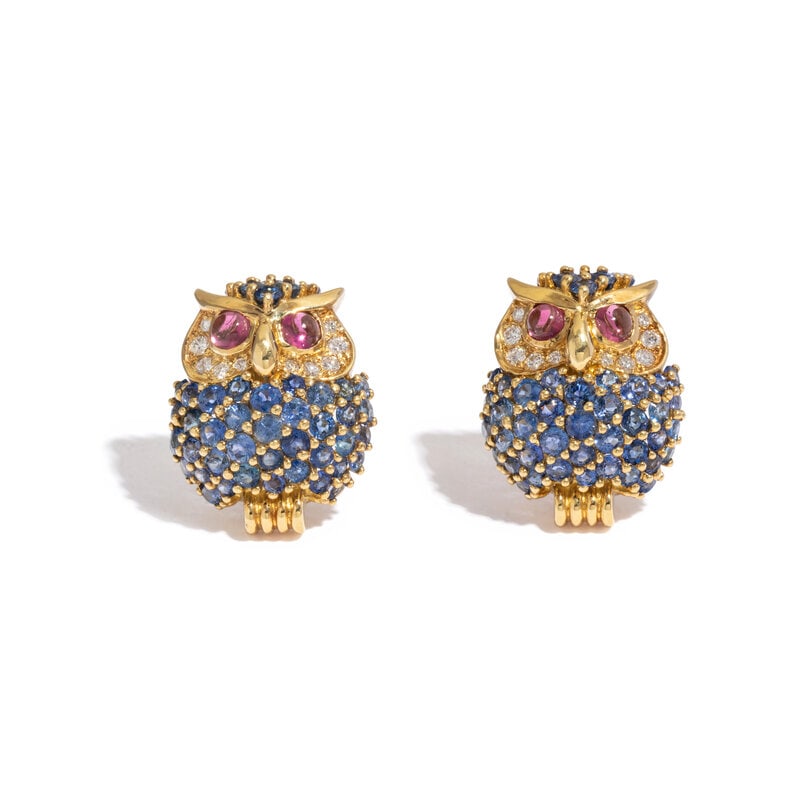 JEAN VITAU, SAPPHIRE, DIAMOND, AND RUBY CLIP EARRINGS (1 of 2)