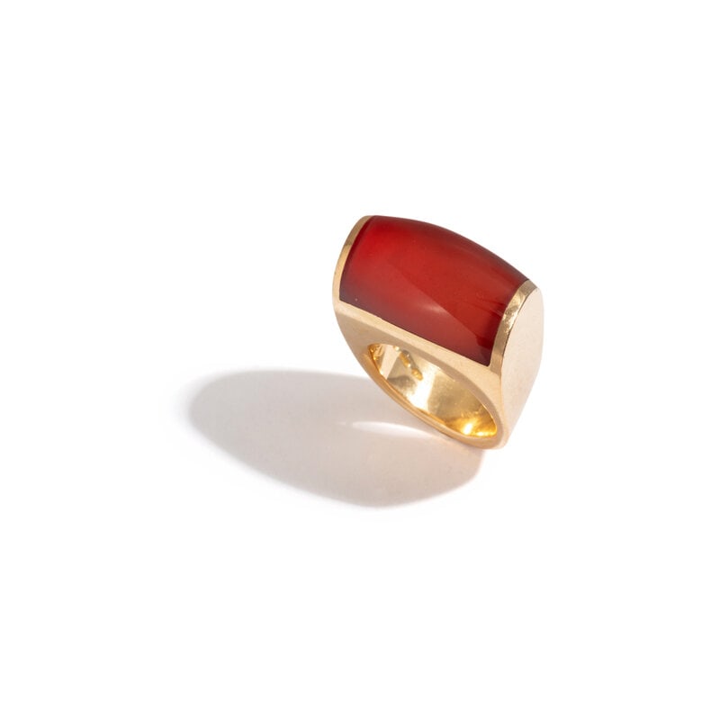 VHERNIER, YELLOW GOLD AND CARNELIAN 'PLATEAU' RING  (1 of 3)