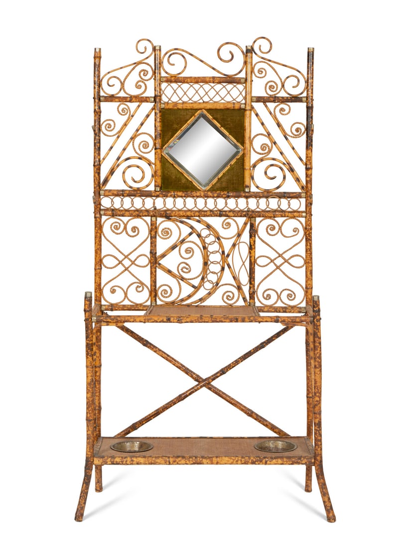 A Victorian Gilt Metal-Mounted Bamboo and Rattan Hall Stand (1 of 6)