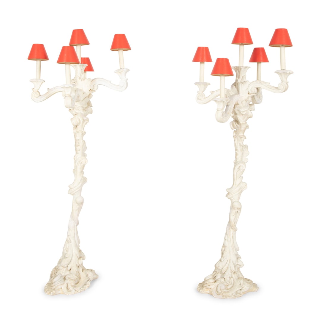 A Pair of Grotto Style White-Painted Composition Six-Light Torchères (1 of 10)