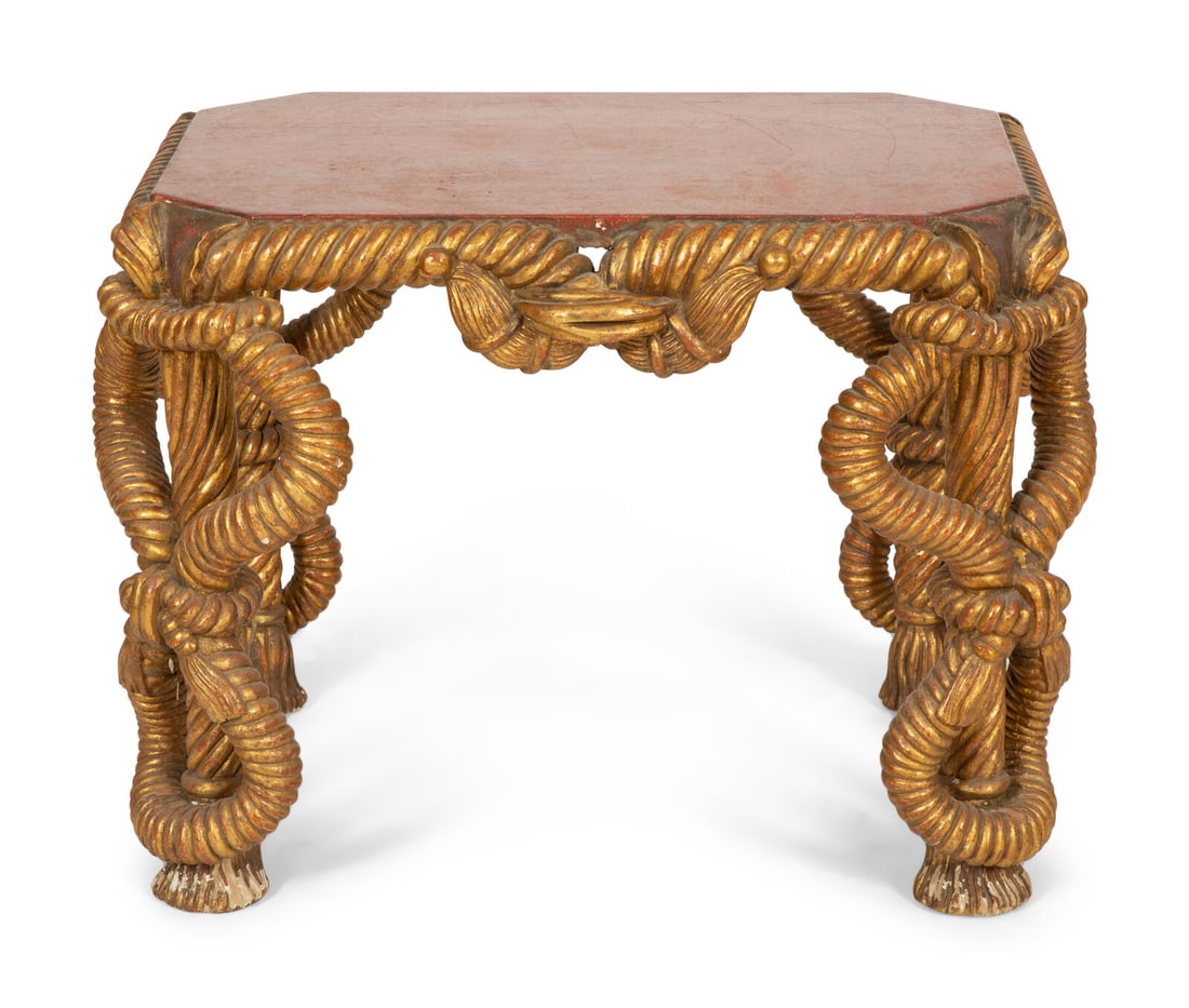 An Italian Carved Giltwood and Faux Porphyry Side Table (1 of 10)