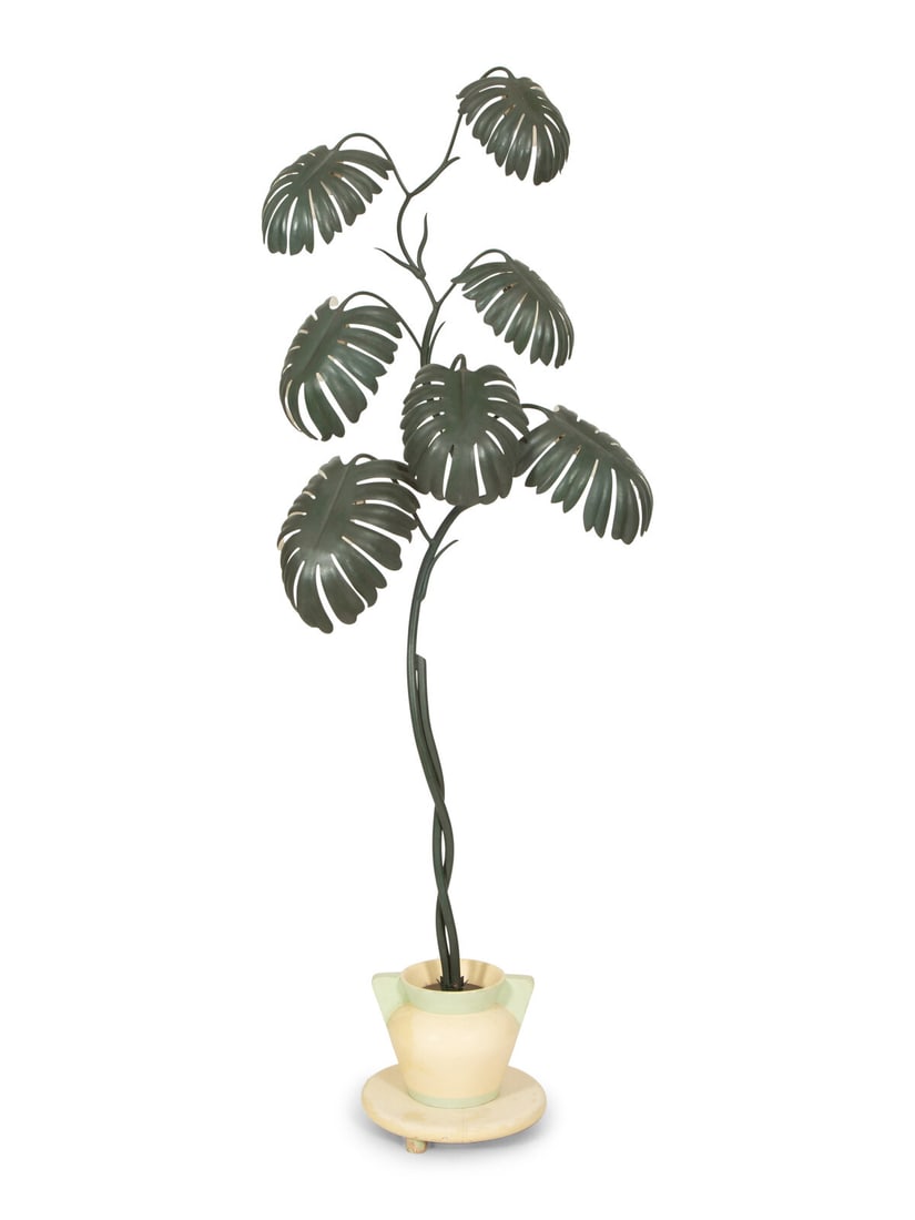 A Green-Painted Metal Lamp Modeled as a Tropical Plant (1 of 11)