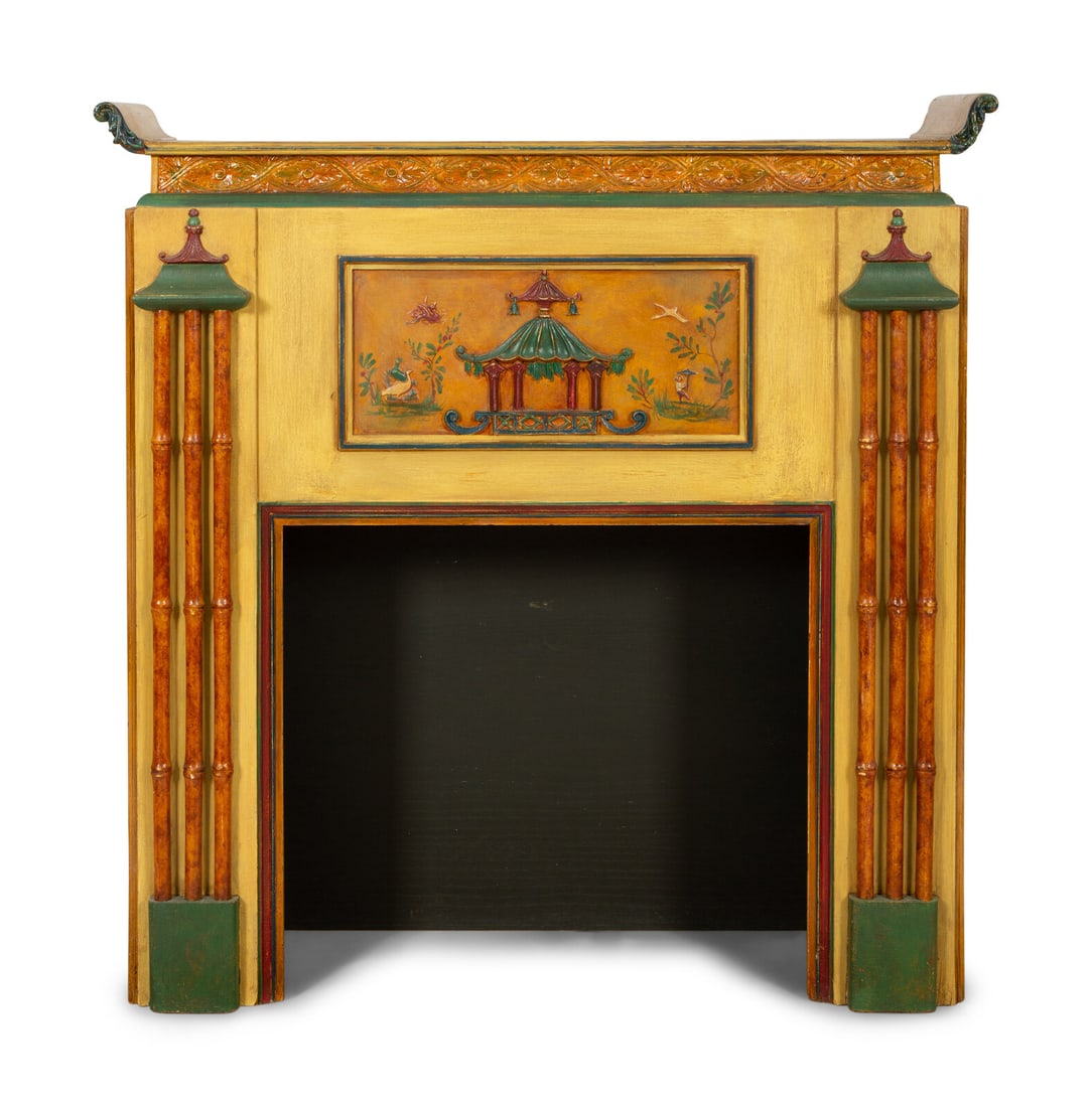 A Chinoiserie-Decorated Carved and Polychrome Painted Chimneypiece (1 of 11)