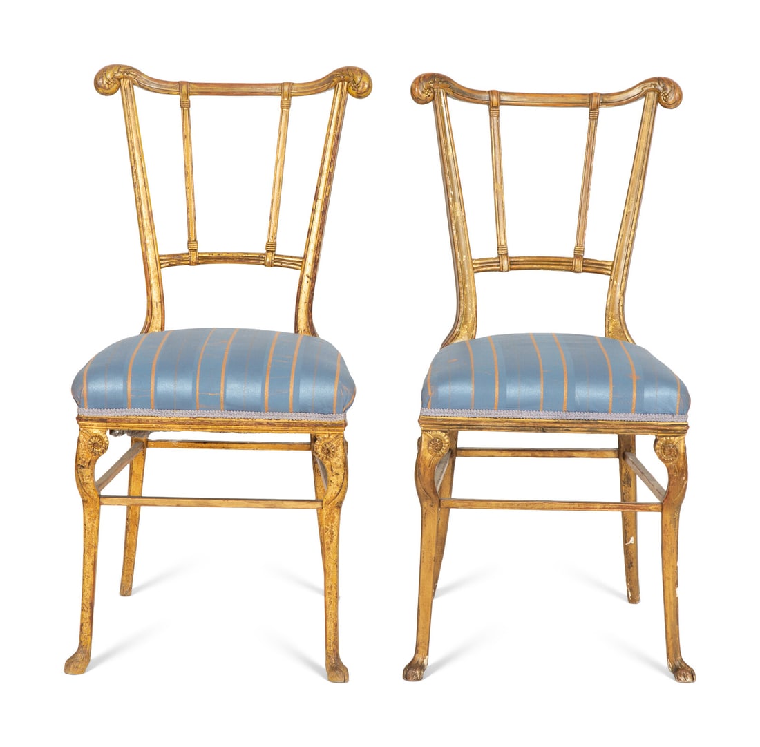 A Pair of North European Giltwood Side Chairs: A Pair of North European Giltwood Side Chairs 19th Century Height 33 x width 17 x depth 15 x seat height 17 inches. Property from the Collection of William L. Bernhard and Catherine Cahill