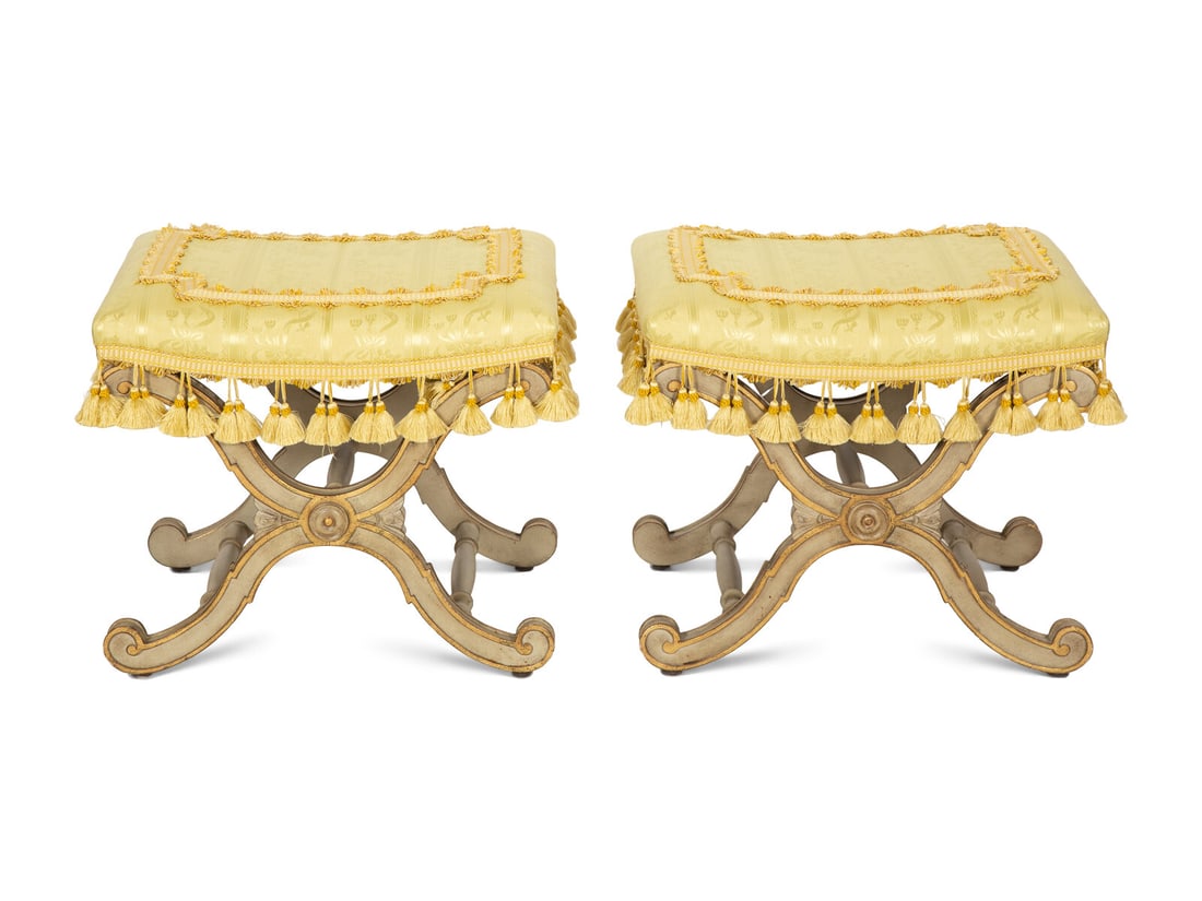 A Pair of Italian Gray-Painted and Parcel Gilt Stools (1 of 4)