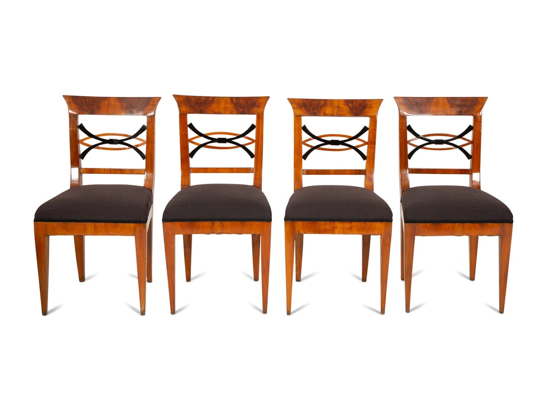 A Set of Four Biedermeier Part Ebonized Fruitwood Dining Chairs (1 of 3)