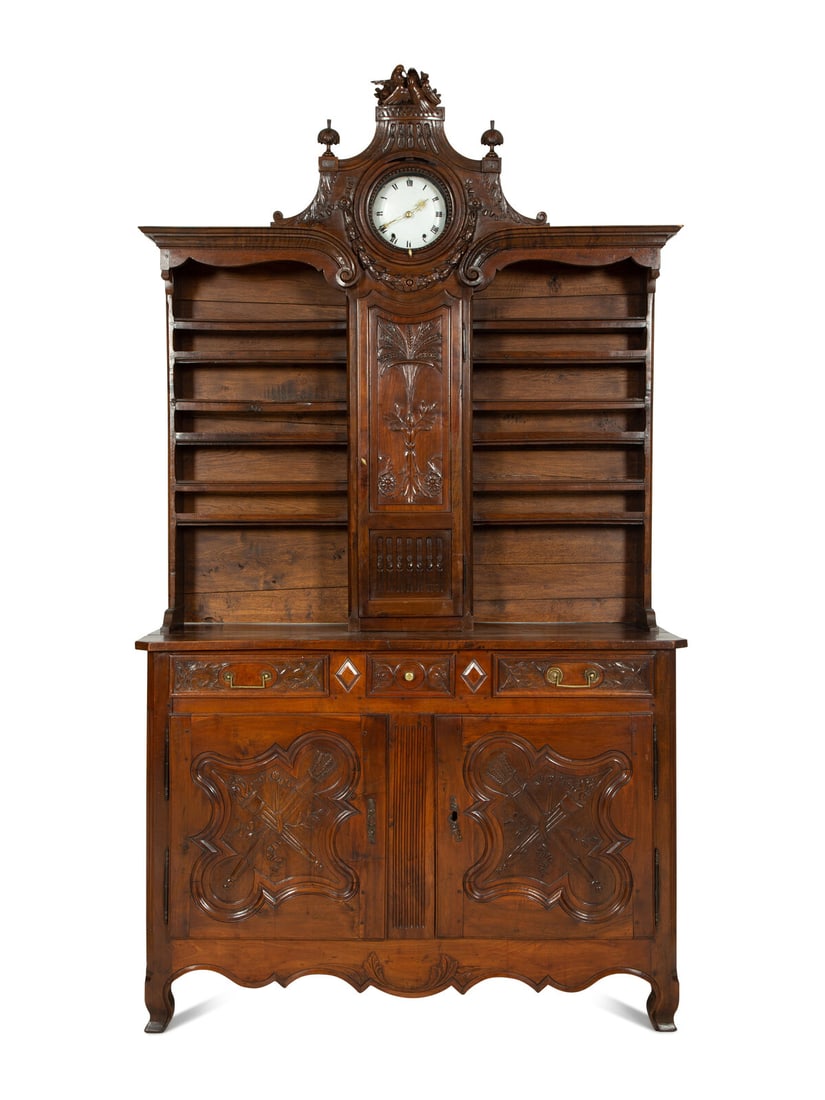 A French Provincial Carved Walnut Clock-Inset Vaissellier (1 of 5)