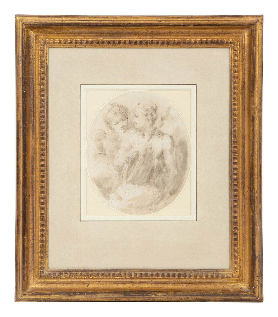 Giuseppe Bernardino Bison Study of Two Lovers with a Mandolin: Giuseppe Bernardino Bison Study of Two Lovers with a Mandolin ink and wash on paper 8 x 6 15/8 inches. This lot is located in Palm Beach. Property from the Cecilia G. D'Costa Trust, Miami Beach, Flori