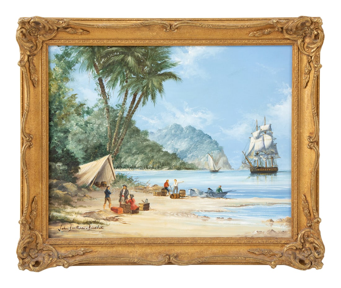 John Bentham Dinsdale (British, 1927-2006) A Pirate Ship at Anchor (1 of 6)