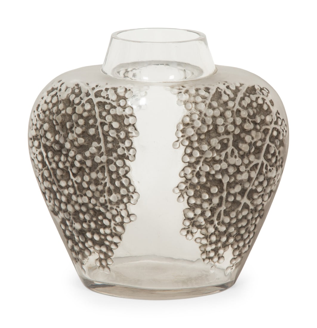 René Lalique (French, 1860-1945) Poivre Vase, Designed Circa 1921: René Lalique (French, 1860-1945) Poivre Vase, Designed Circa 1921 glass with gray patination unsigned This lot is located in Palm Beach. Property from the Collection of a Palm Beach Lady