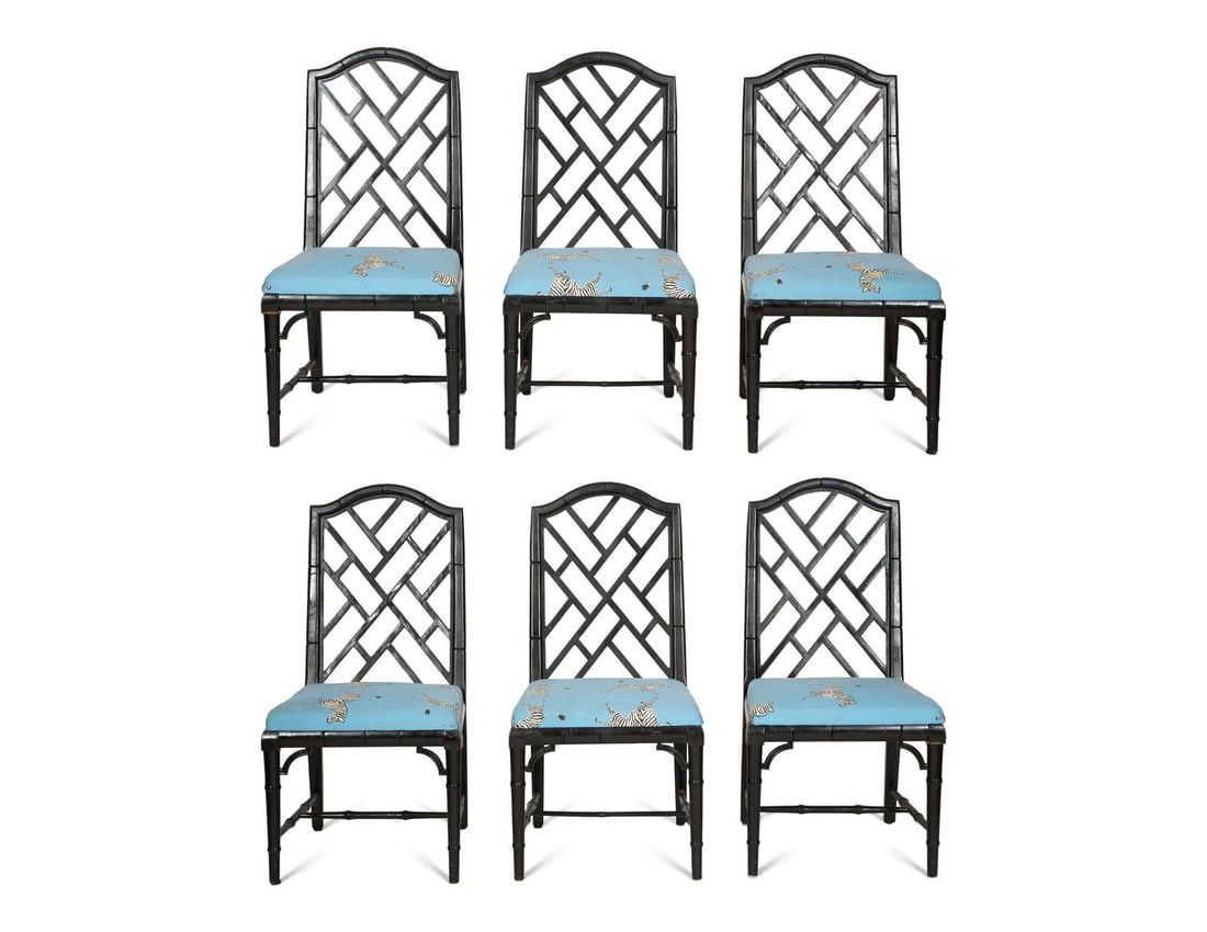 A Set of Six Chinese Chippendale Style Black-Painted Dining Chairs (1 of 4)