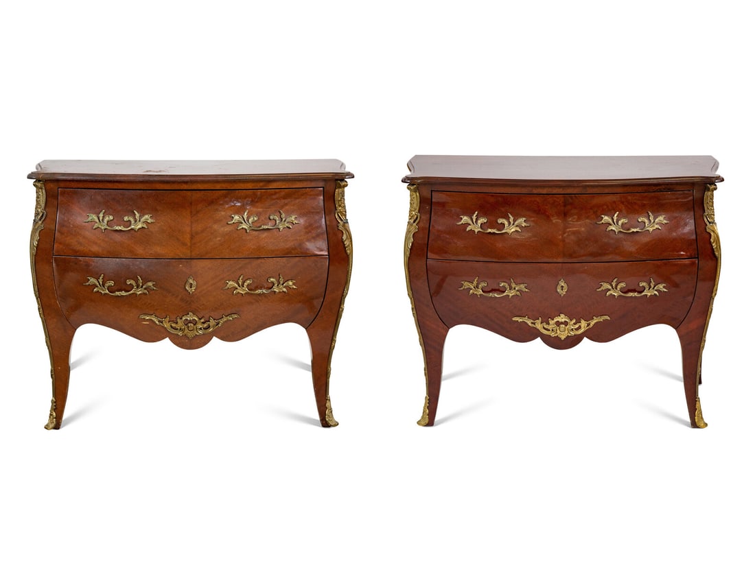 A Pair of Louis XV Style Mahogany Commodes: A Pair of Louis XV Style Mahogany Commodes Second Half 20th Century Height 32 1/2 x width 41 x depth 20 inches. Property from the Cecilia G. D'Costa Trust, Miami Beach, Florida