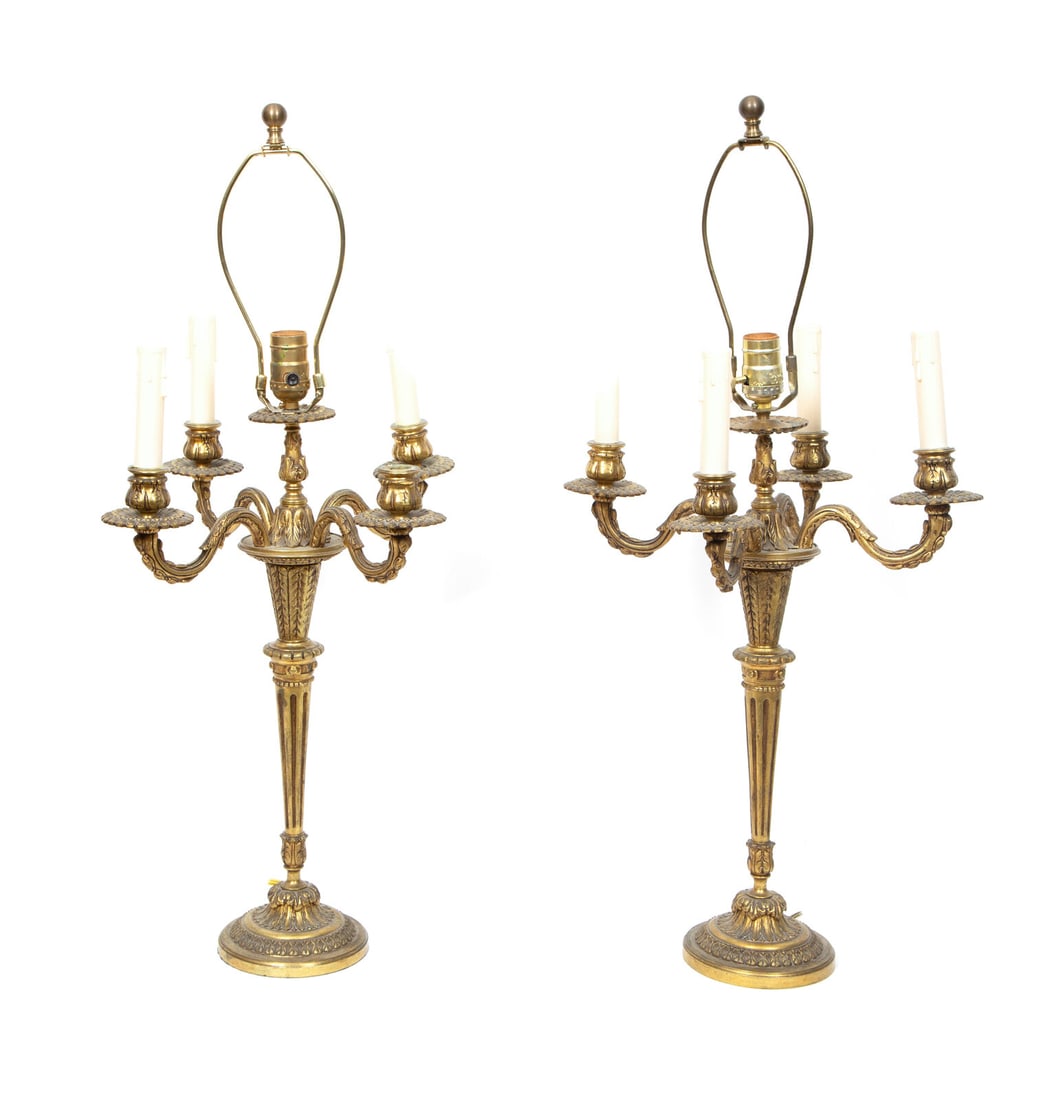 A Pair of French Gilt Metal Four-Light Candelabra Mounted as Lamps (1 of 3)