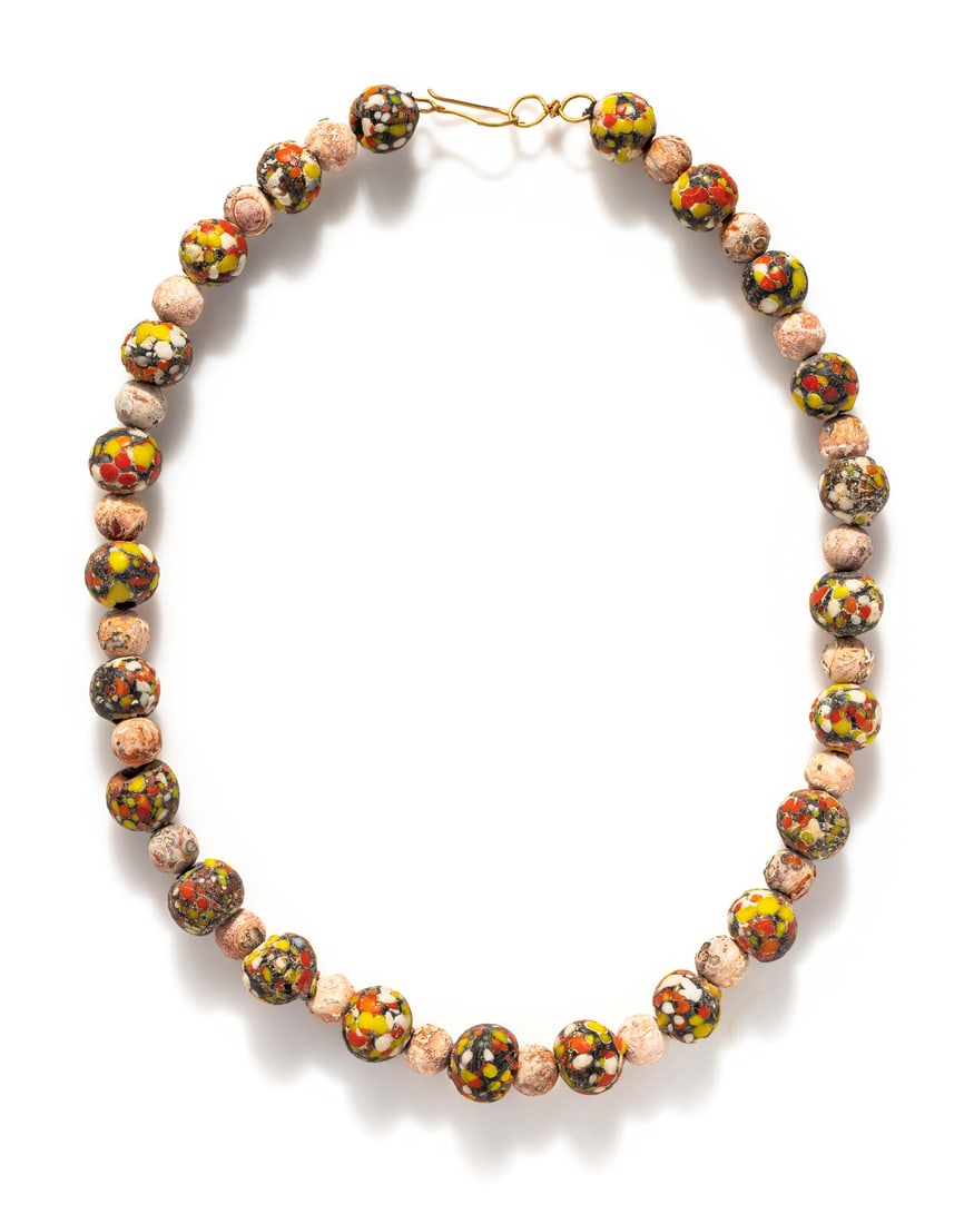 A Roman Splashed Mosaic Glass Bead Necklace (1 of 2)