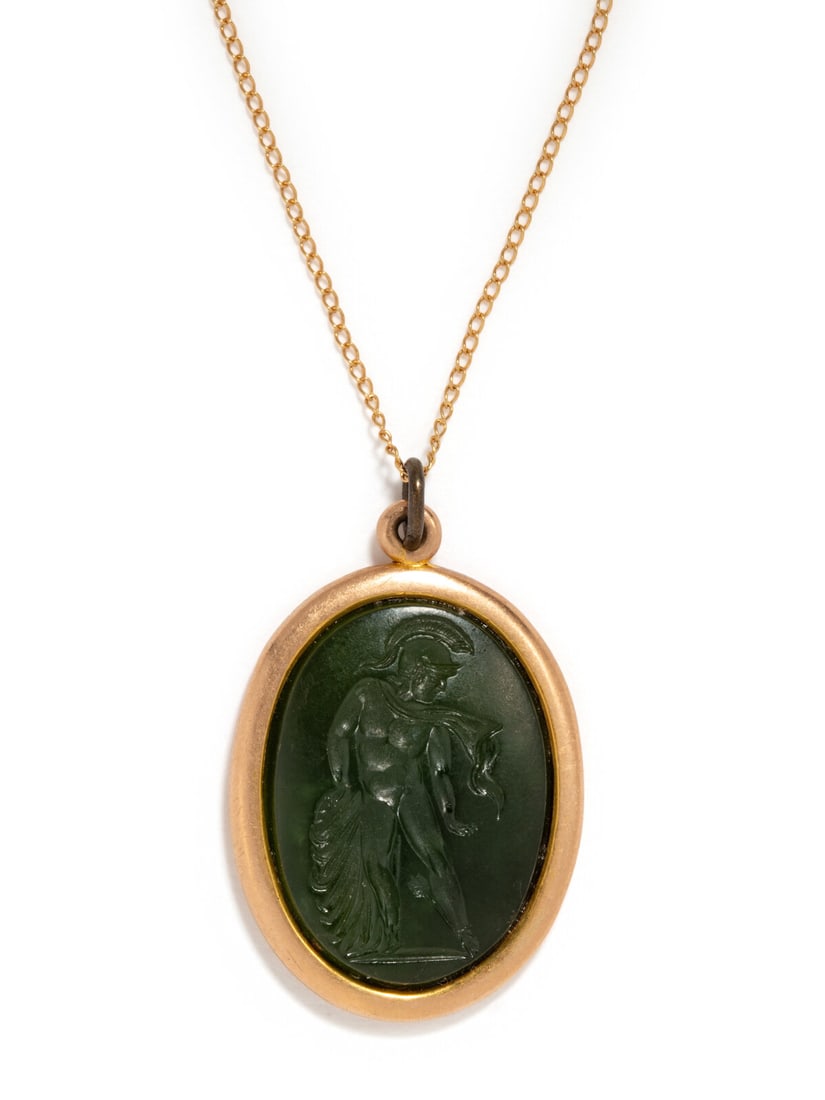 A Roman Style Gold and Plasma Pendant with the Demigod Achilles Dying (1 of 2)