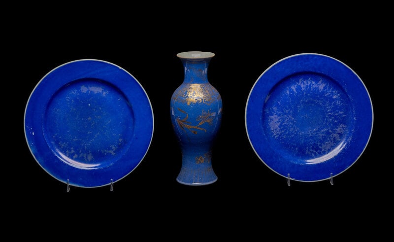 Three Chinese Powder Blue Glazed Porcelain Articles (1 of 3)