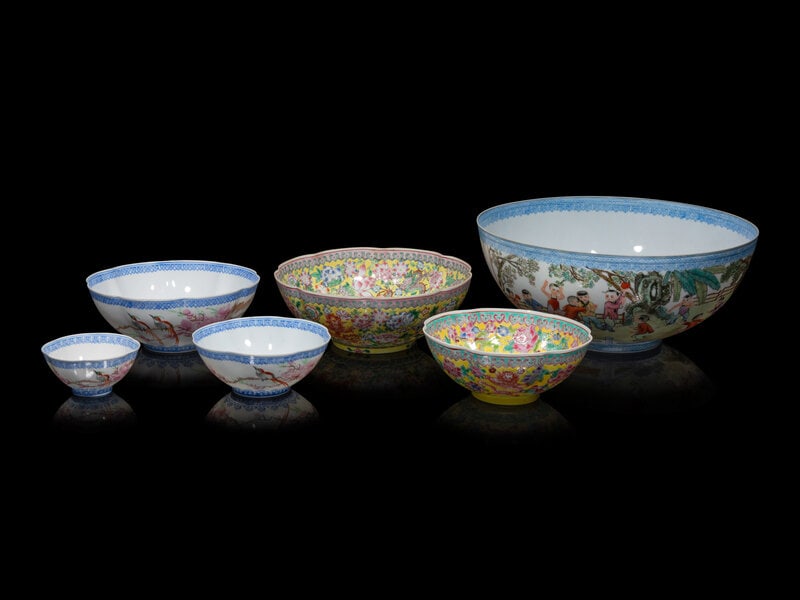A Set of Six Chinese Famille Rose Eggshell Porcelain Bowls (1 of 3)