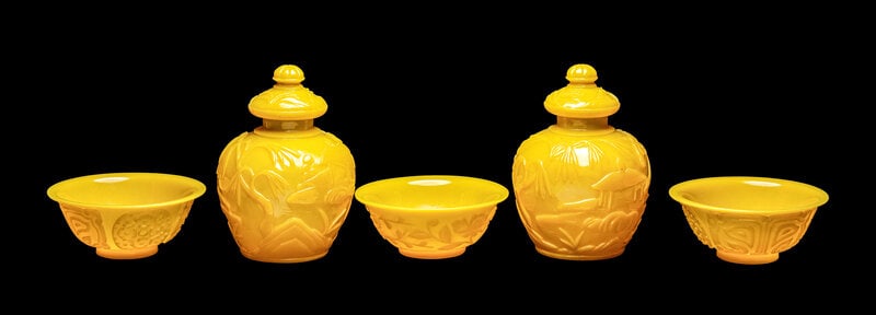 Five Chinese Yellow Peking Glass Wares (1 of 6)