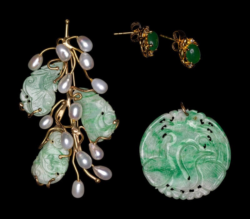 Three Chinese Jadeite Inset Jewelry (1 of 2)