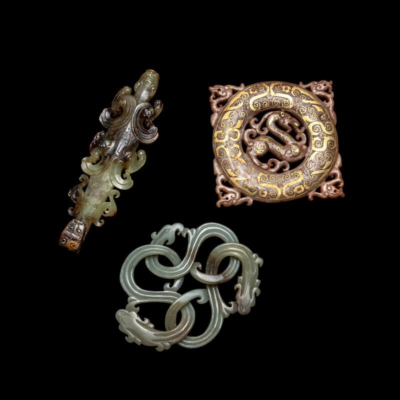 Three Chinese Archaic Style Jade 'Chilong' Carvings  (1 of 2)