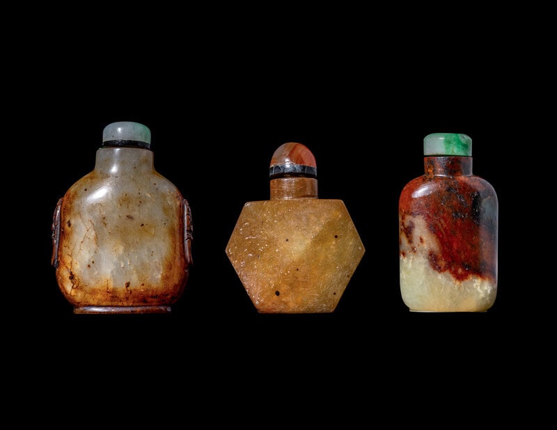 Three Chinese Russet Jade Snuff Bottles (1 of 2)